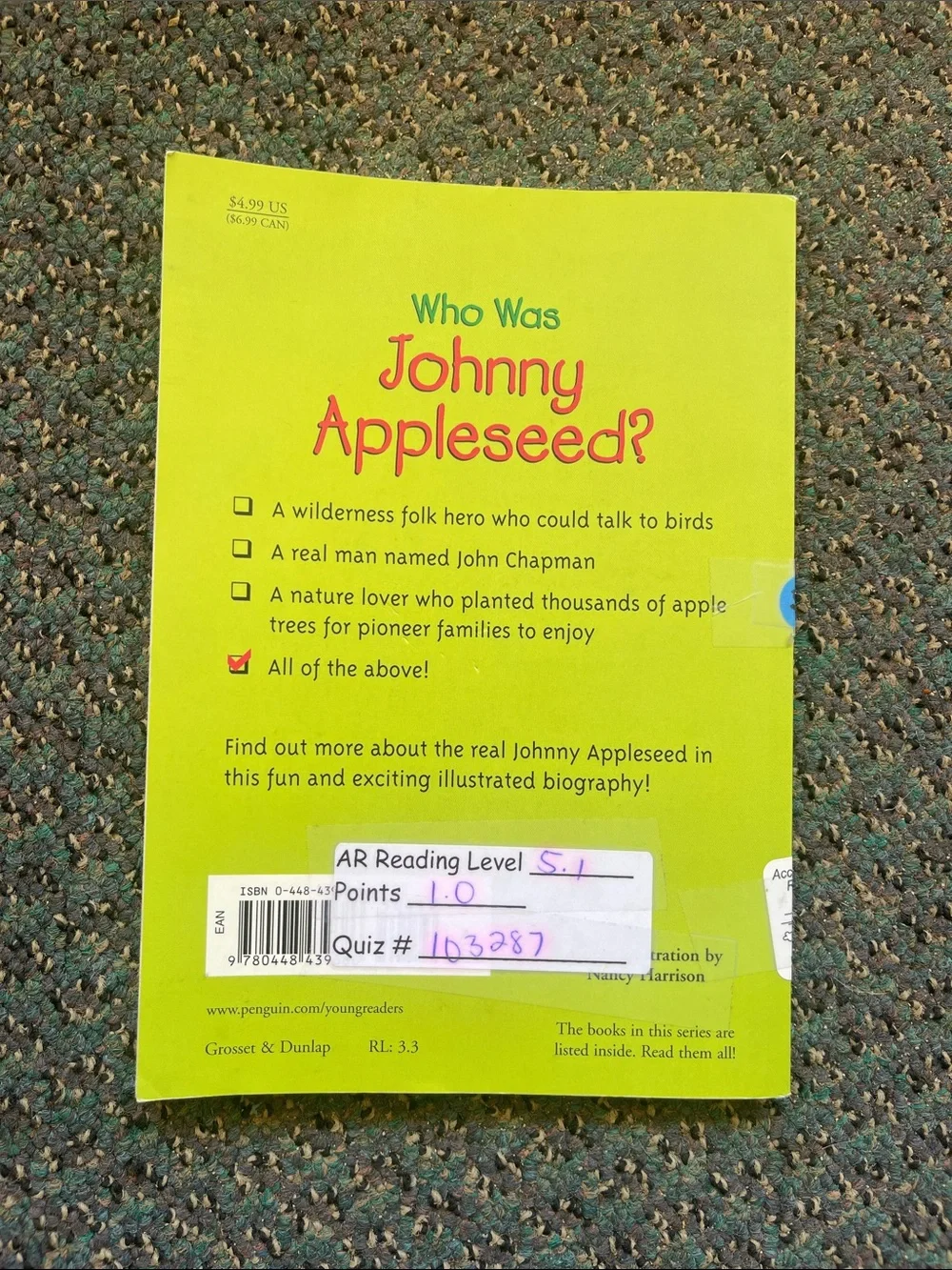 Who Was Johnny Appleseed? Illustrated Children's Book - Green/Red Cover